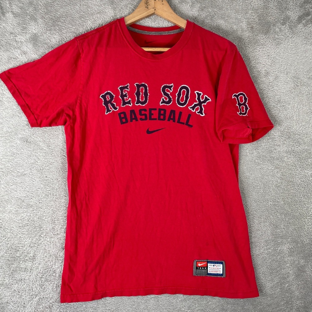 Vintage Nike Boston Red Sox Shirt Mens‎ Medium Red Baseball MLB Graphic Y2K
